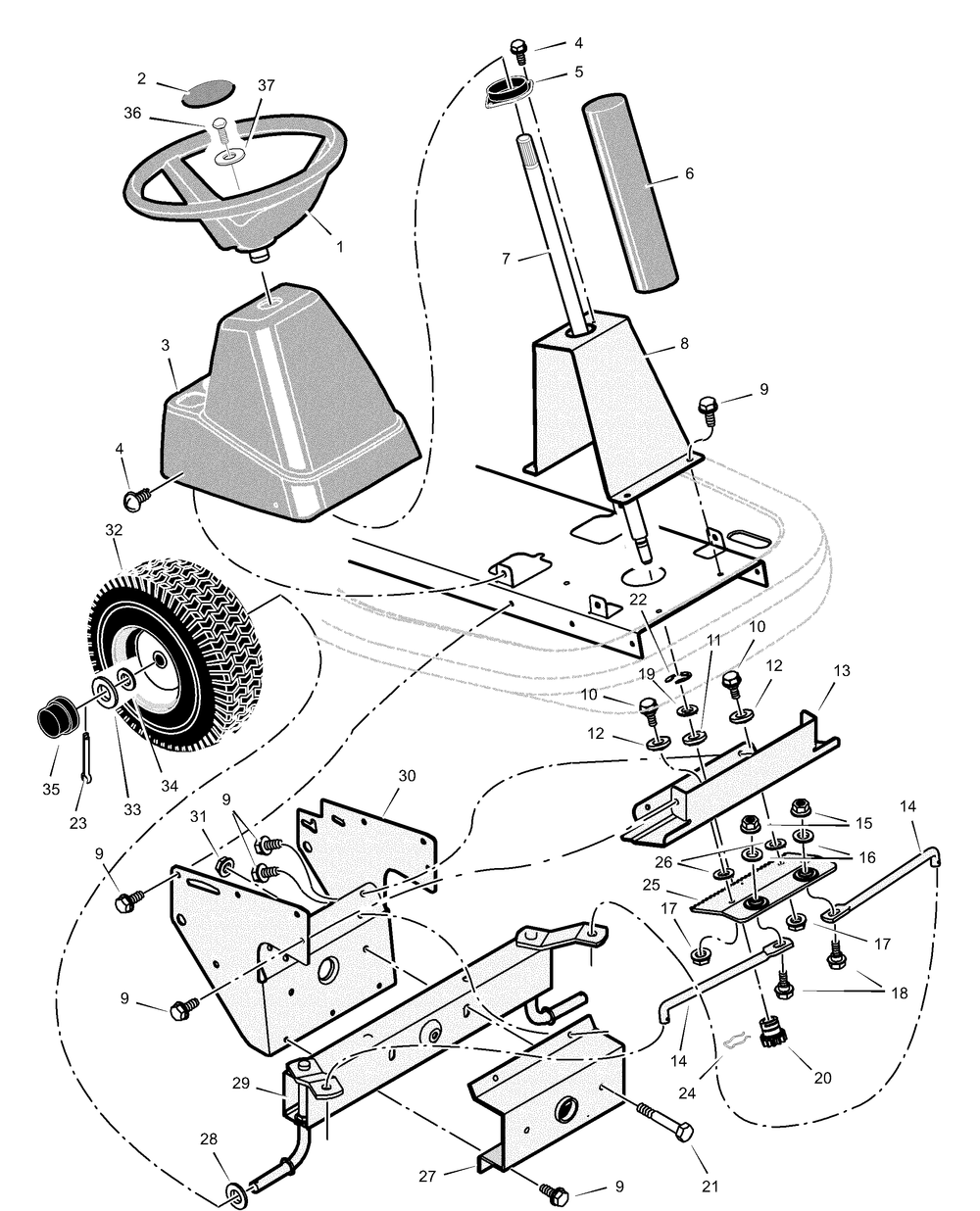 Steering Diagram and Parts List for 309300X30A  Briggs and Stratton Lawn Tractor